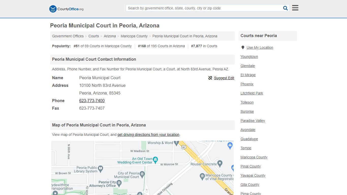Peoria Municipal Court - Peoria, AZ (Address, Phone, and Fax)